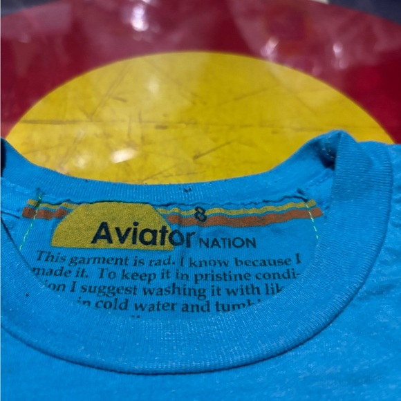 Aviator Nation Turquoise Blue Logo Tee with Yellow & Red Accents - Picture 2 of 5